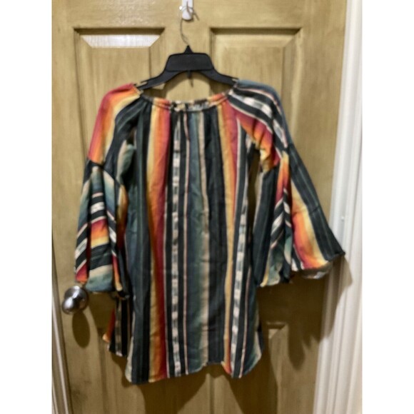 L&B Lucky & Blessed Womens Striped Bell Sleeve Top Shirt Size S Oversized Tunic - Picture 2 of 5